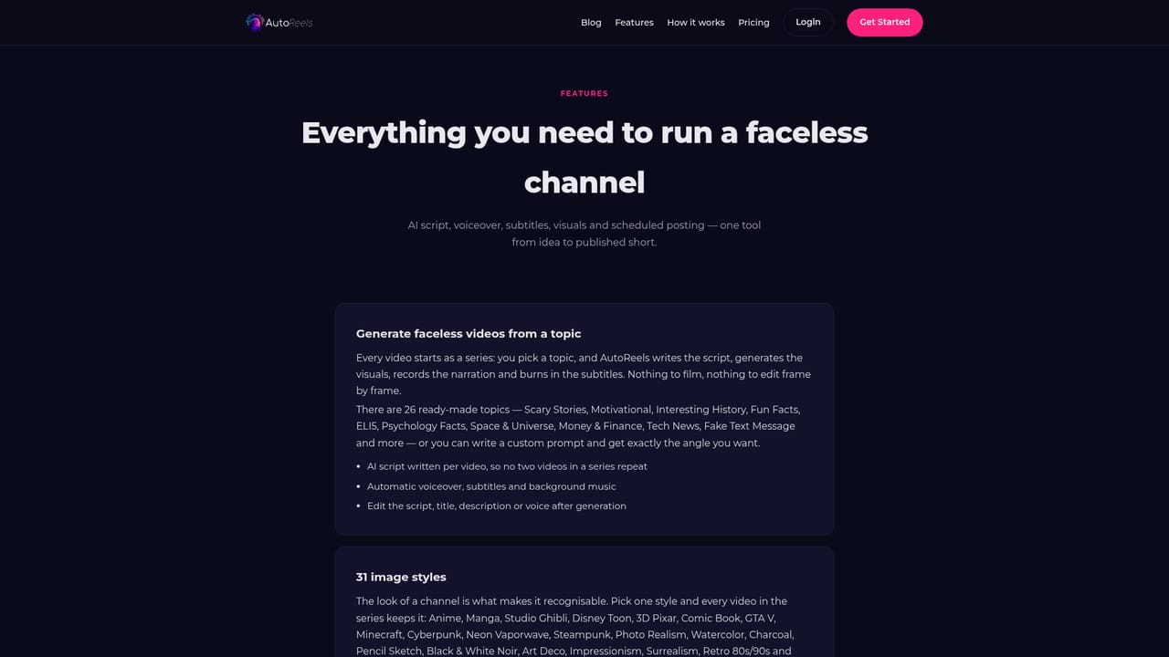 AutoReels — Set style and voice preferences