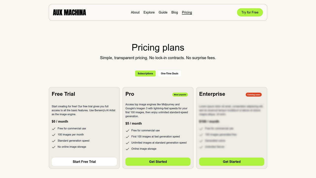 AUX MACHINA — Choose a plan for regular use