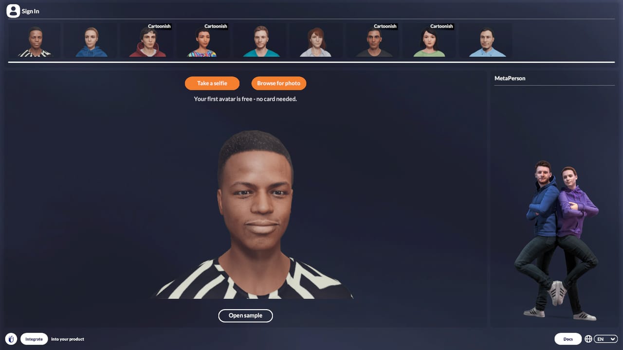 Avatar SDK — Open MetaPerson Creator and upload a selfie