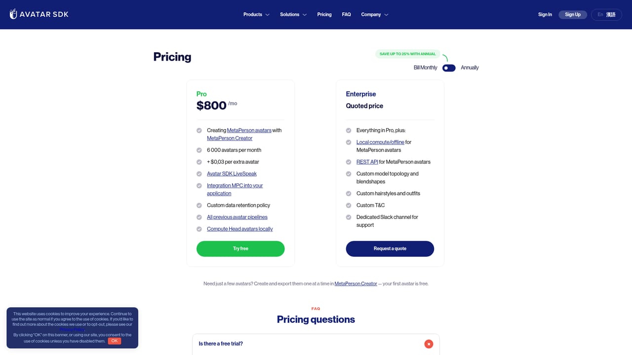 Avatar SDK — Review plans or request a trial