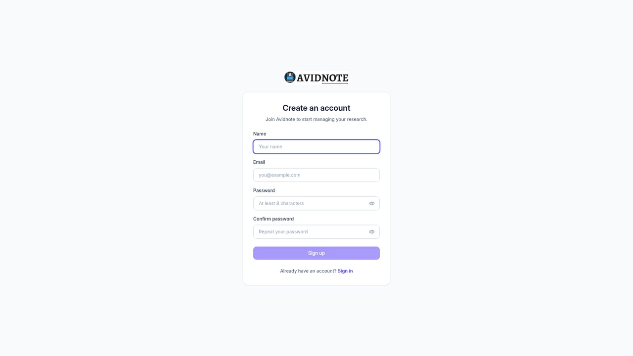 Avidnote — Create a free account
