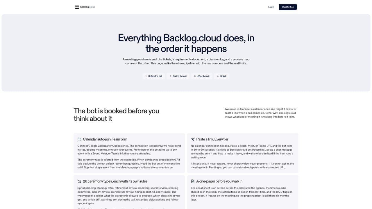 Backlog.cloud — Choose the ceremony before the bot joins