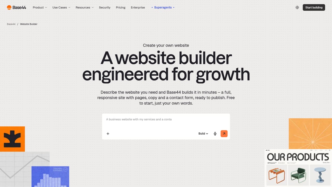 Base44 — Choose between an app, website, or AI agent