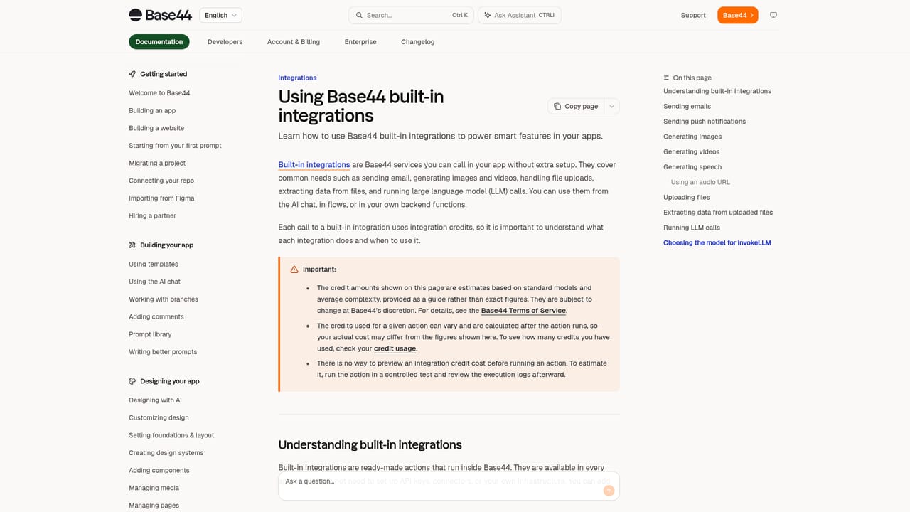Base44 — Connect built-in integrations