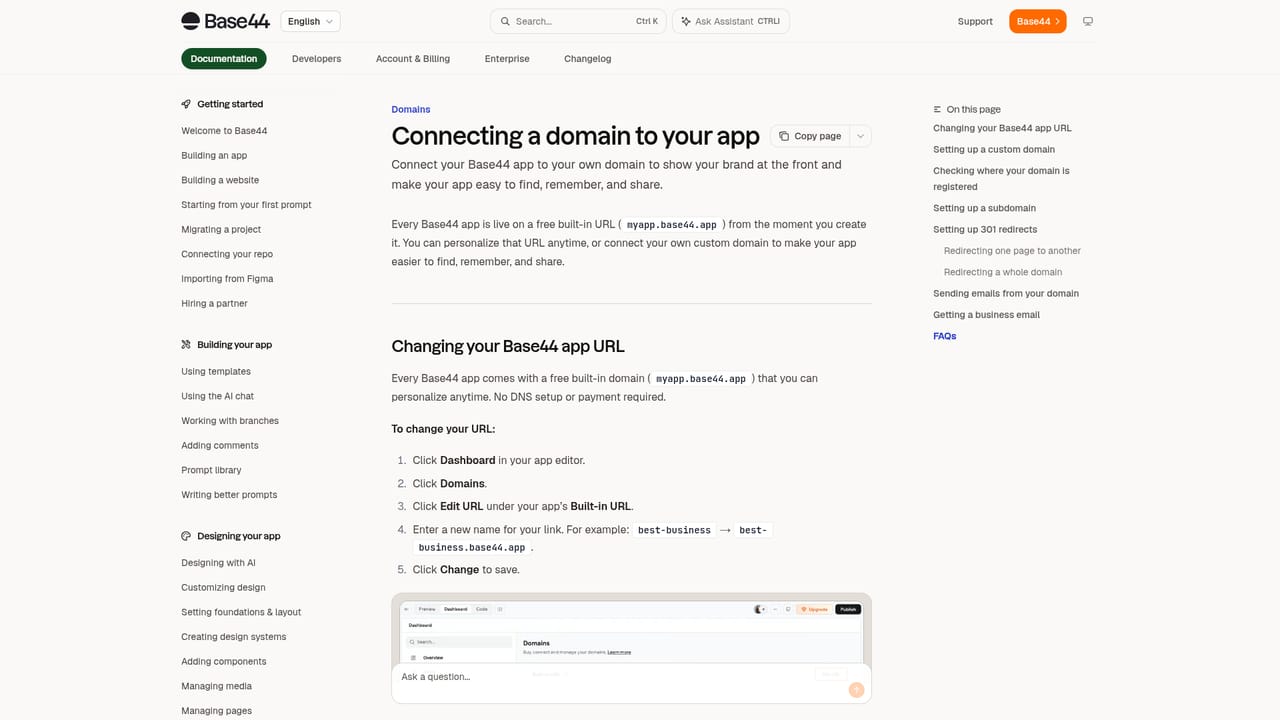 Base44 — Set up a custom domain and refine design