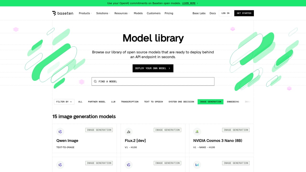 Baseten — Pick an image model from the library