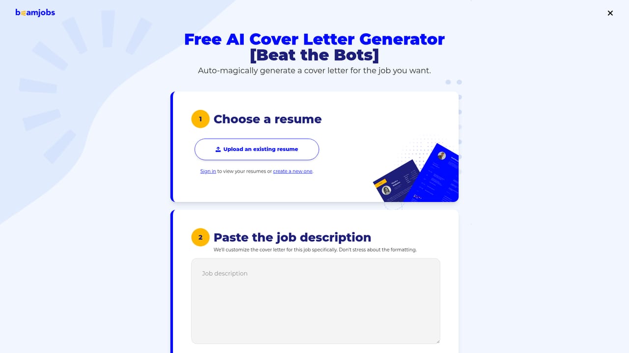 BeamJobs — Generate a matching cover letter
