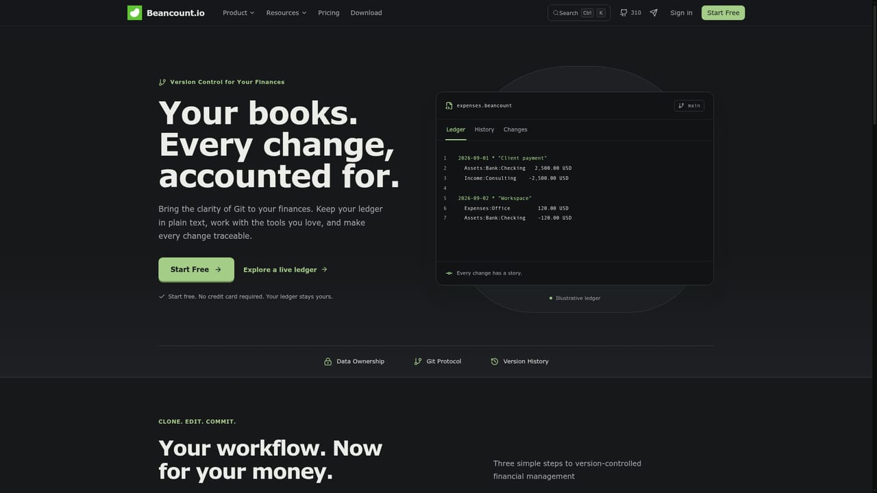 Beancount.io — Review changes as Git commits
