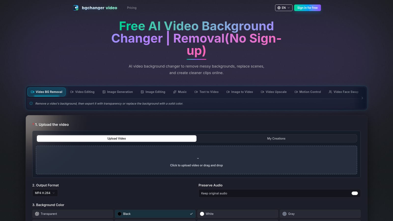 BGChanger AI — Upload the source video