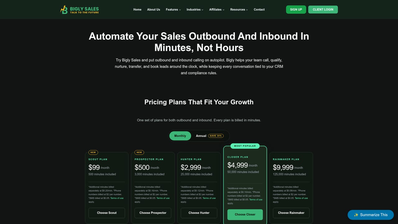 Bigly Sales — Pick a plan and create your account