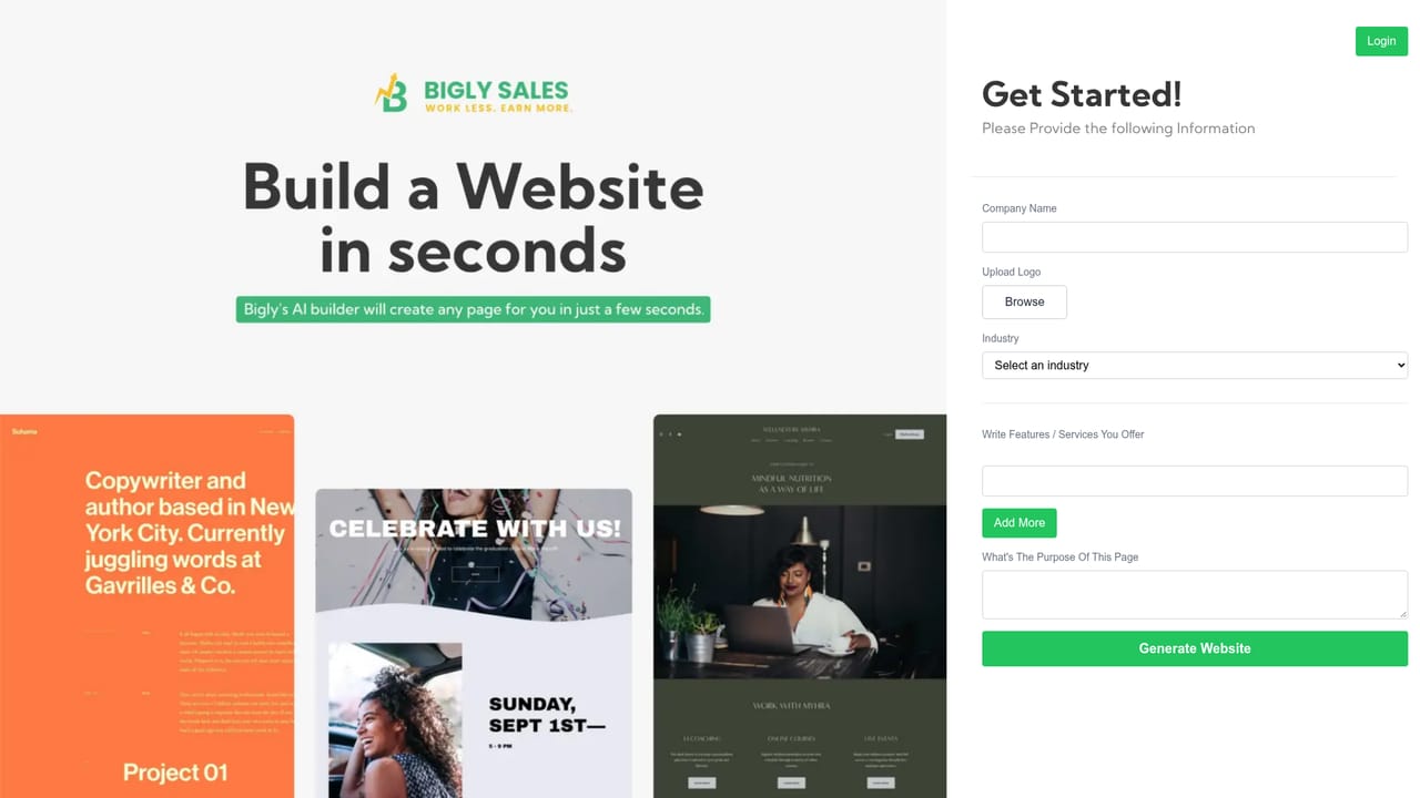 BiglyPage — Open the web app and start a page