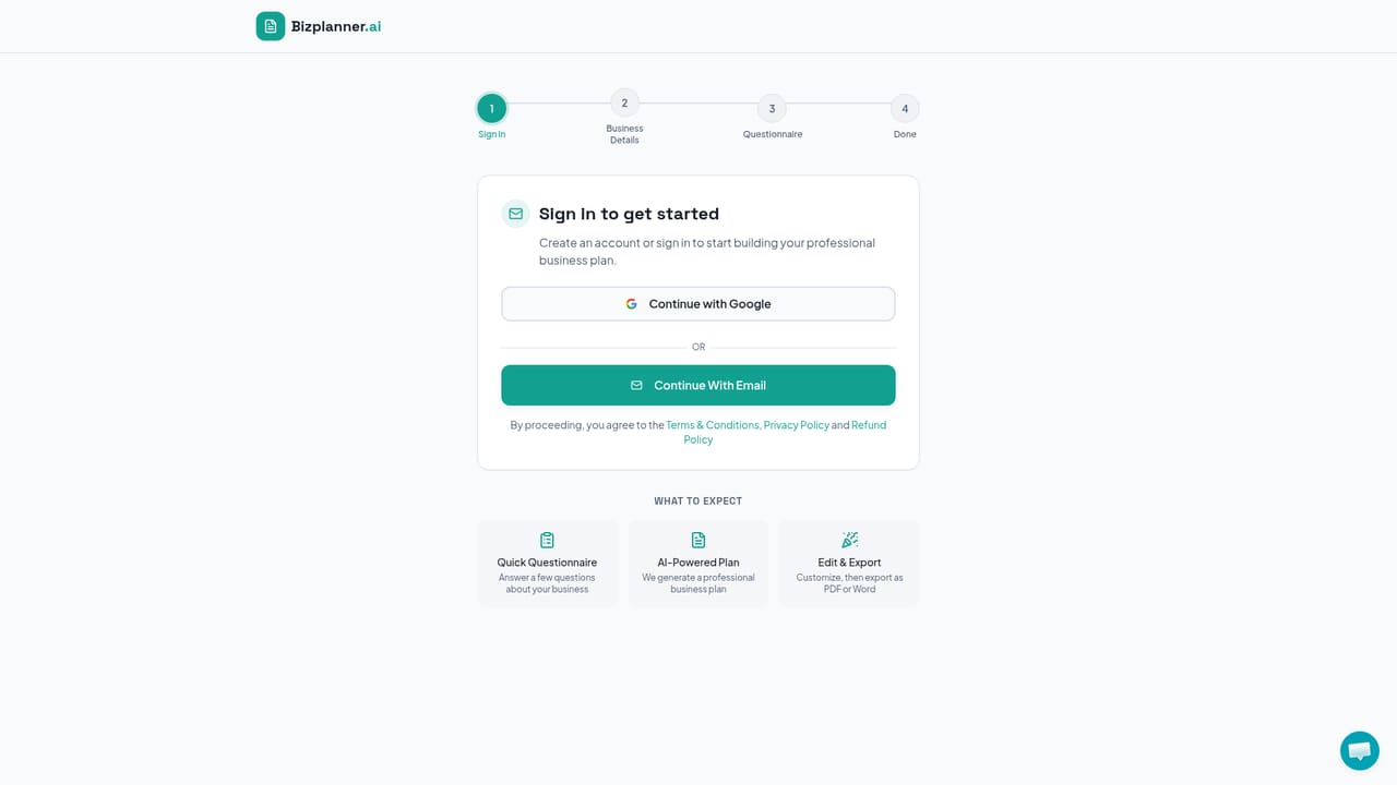 BizPlanner AI — Open the plan builder