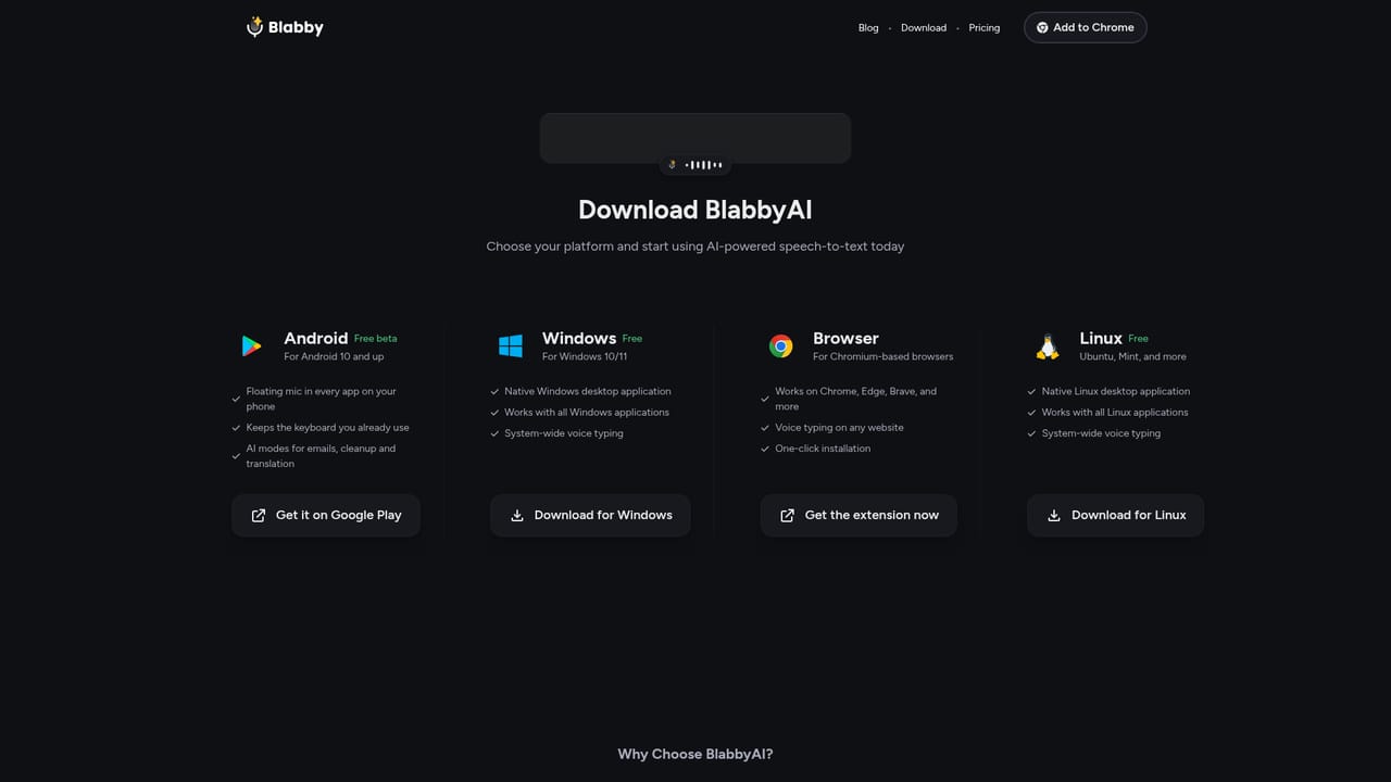 BlabbyAI Speech to Text — Install BlabbyAI for your platform