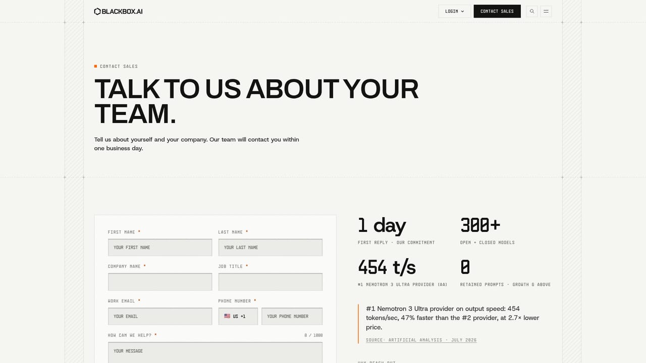Blackbox AI — Request a demo or enterprise conversation