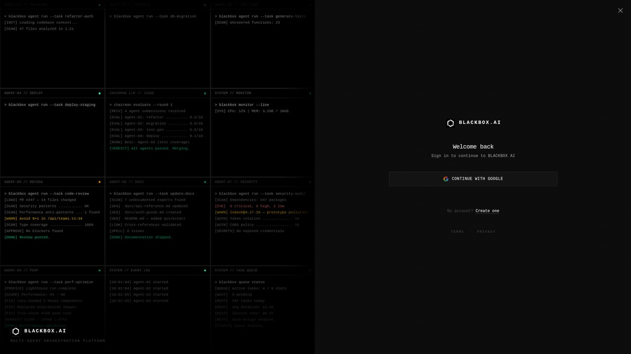 Blackbox AI — Sign in and confirm your workspace