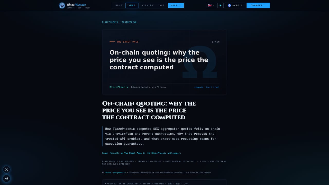 BlazePhoenix — Request an on-chain quote