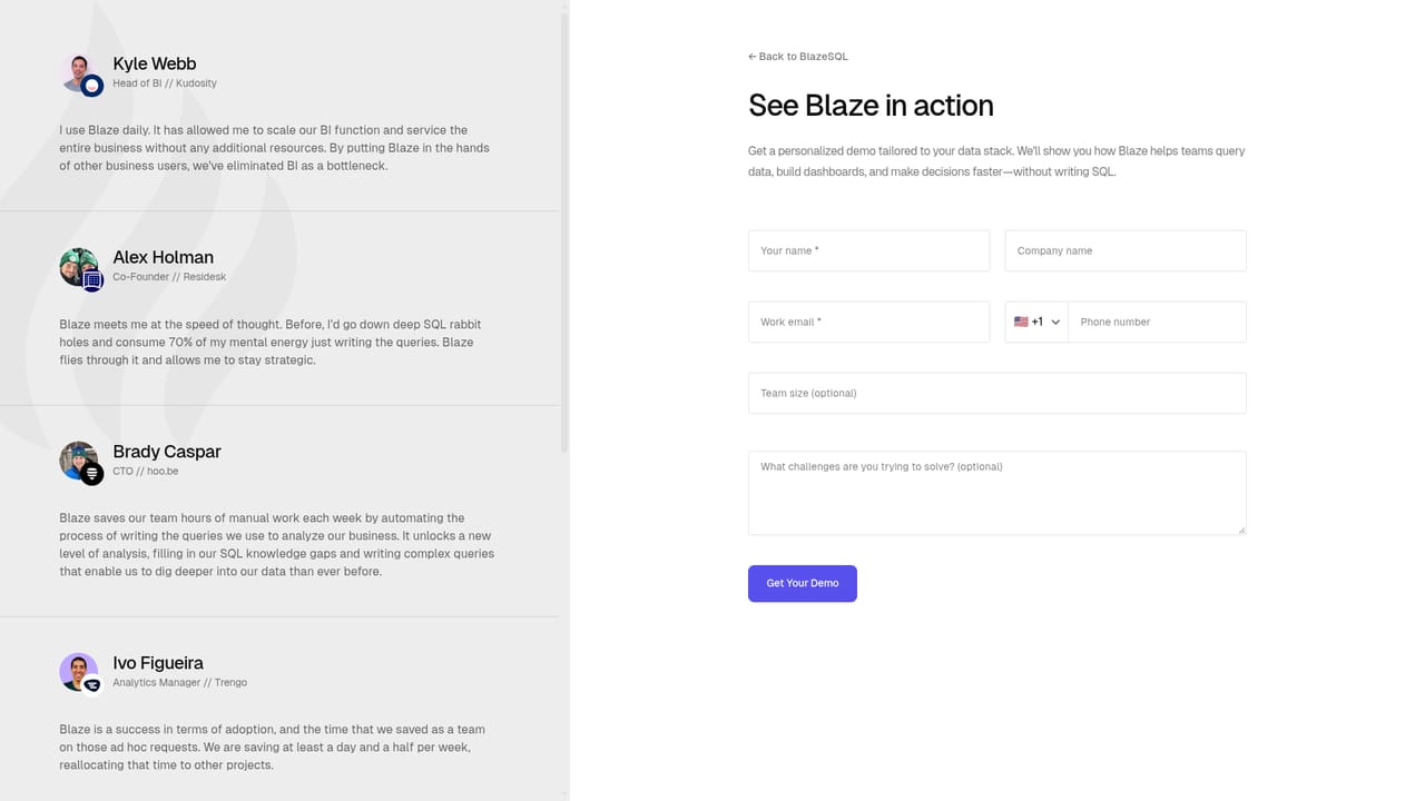 BlazeSQL — Book a demo for team rollout