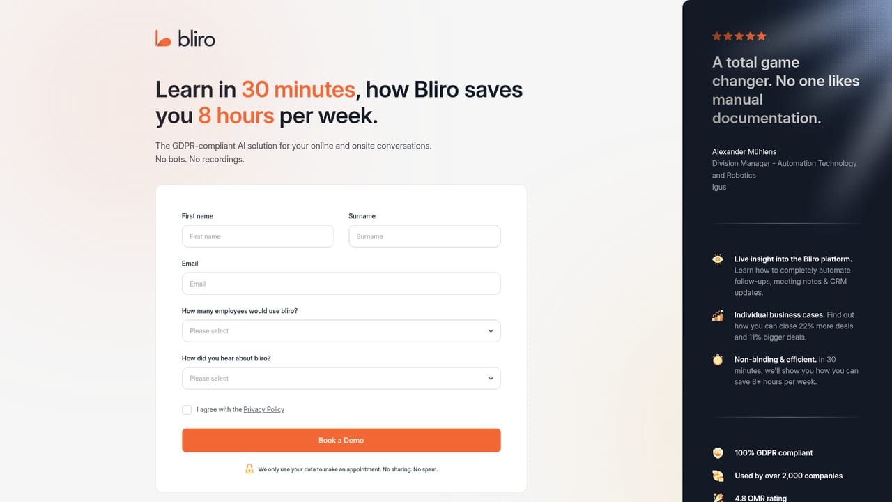 Bliro — Book a demo and map your sales workflow