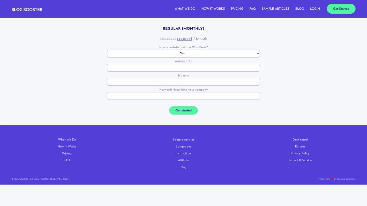 Blogbooster — Pick a plan and article volume