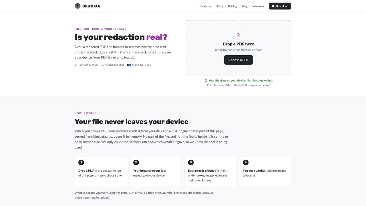 BlurData — Verify an existing redacted PDF