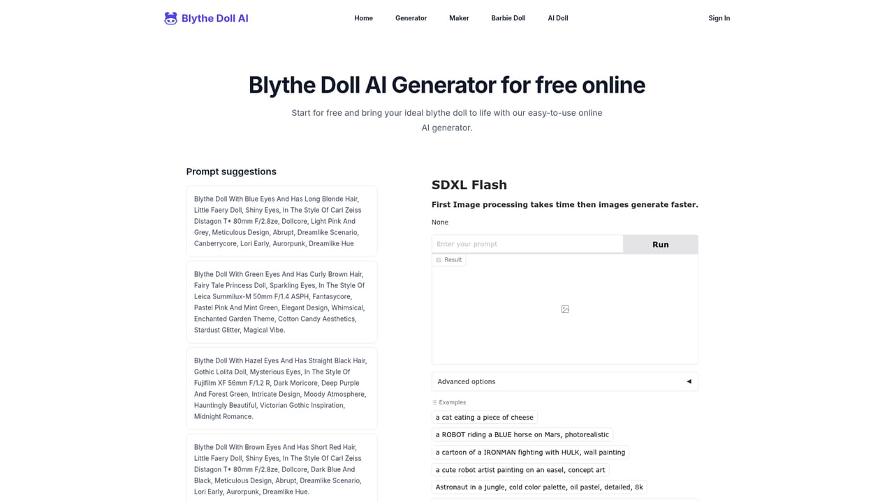 Blythe Doll AI Generator — Open the generator