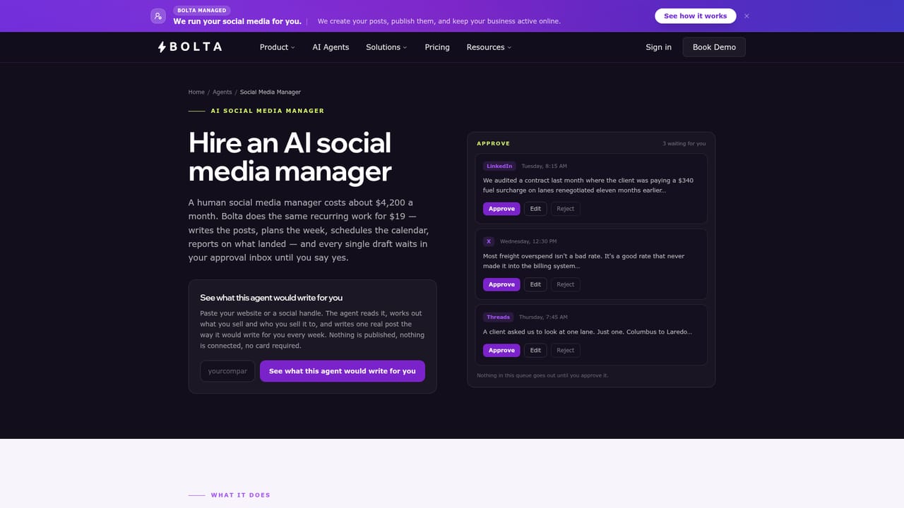 Bolta AI — Configure an agent and its schedule