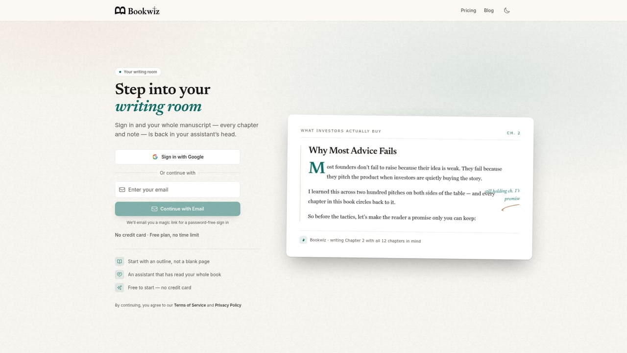Bookwiz — Create your account and open a book