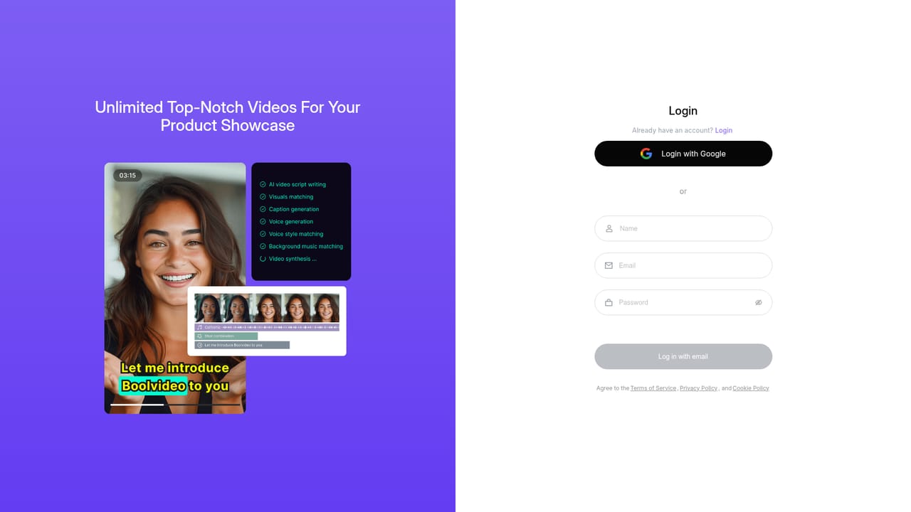 Boolvideo — Create your account and collect starting credits