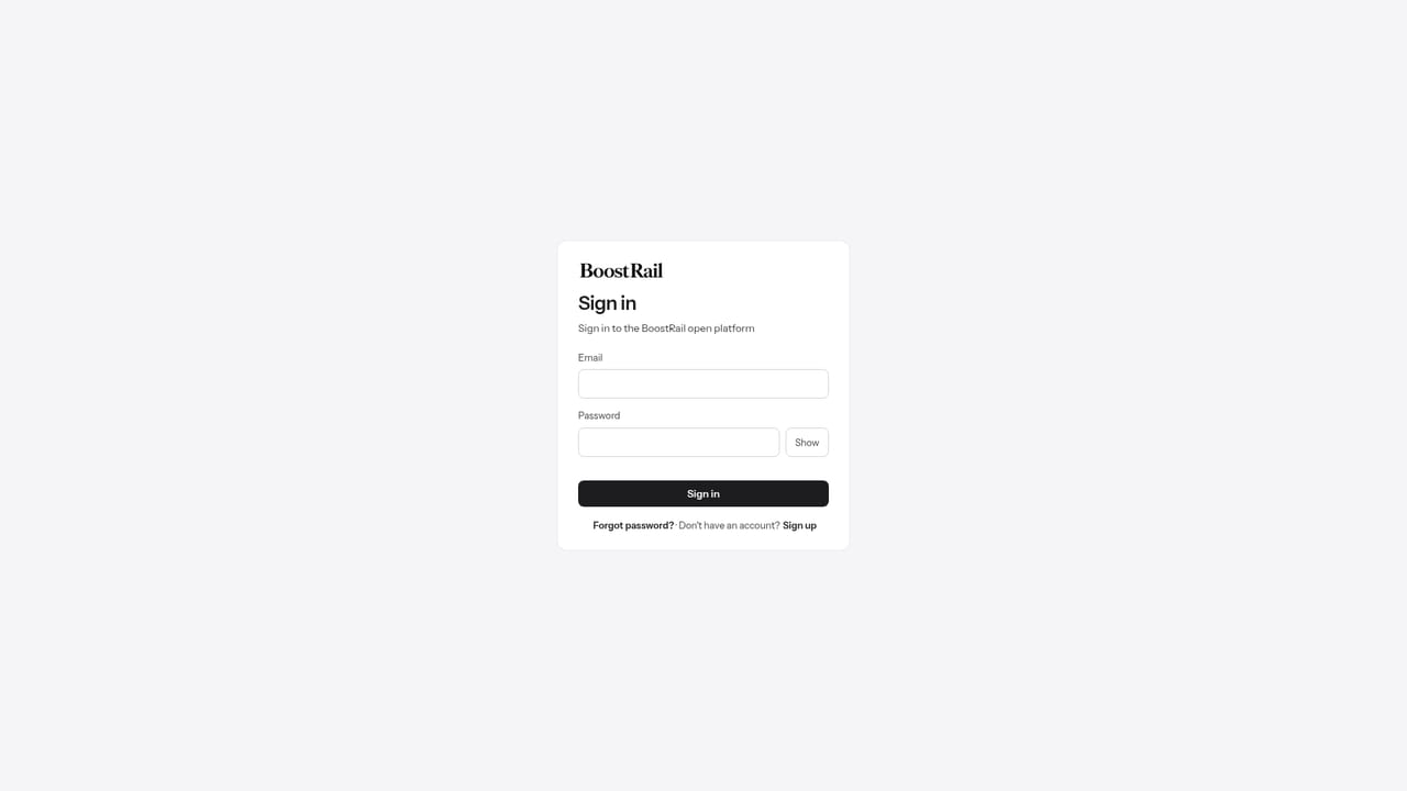 BoostRail — Register for an account