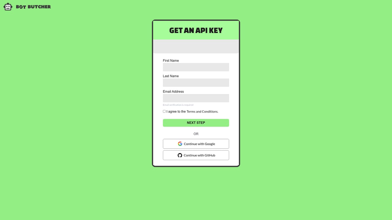 Bot Butcher — Get an API key