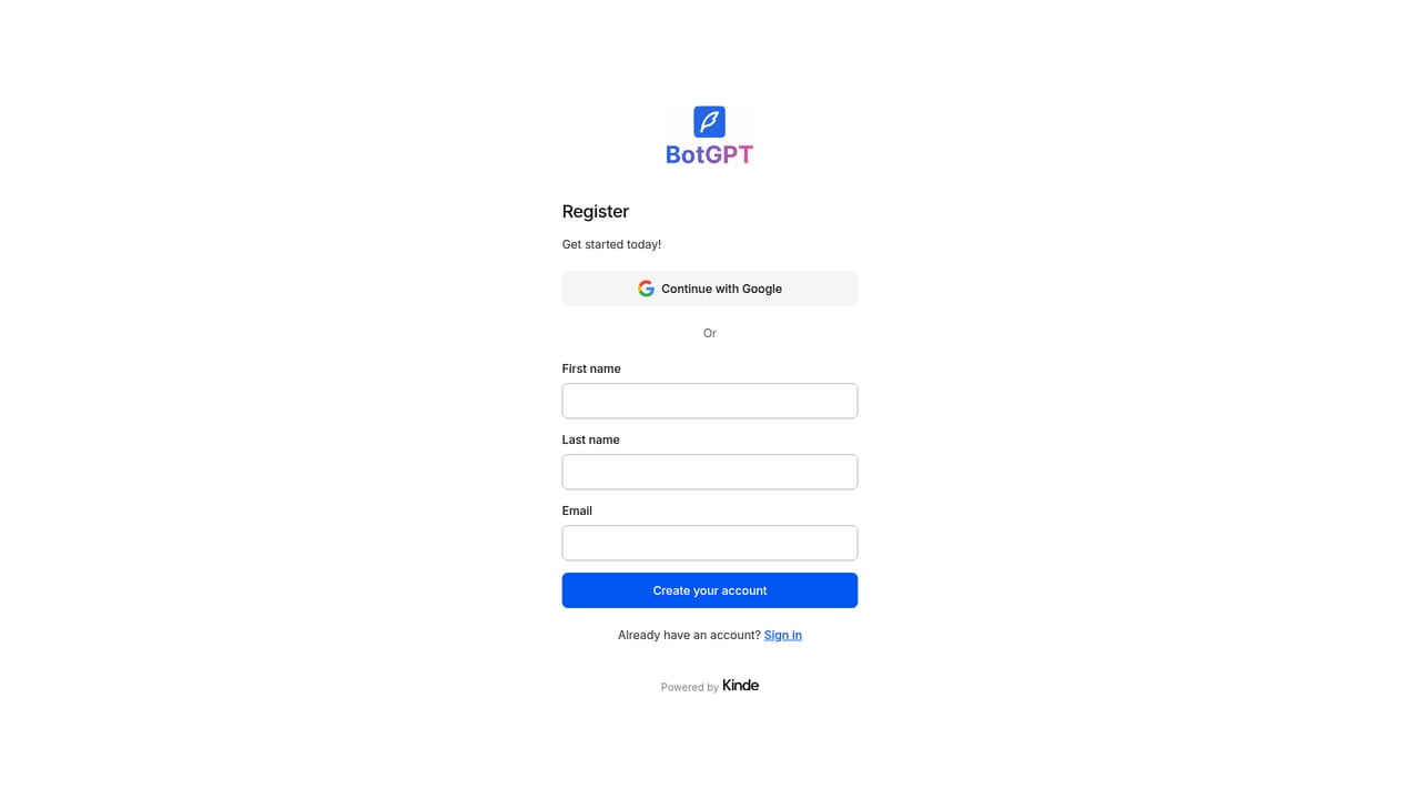 BotGPT — Create an account