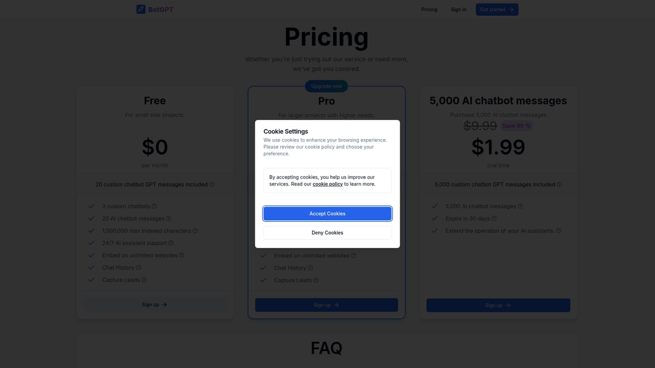 BotGPT — Review plan options