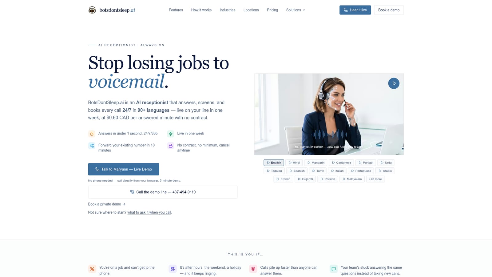 BotsDontSleep.ai — Hear the agent on the demo line