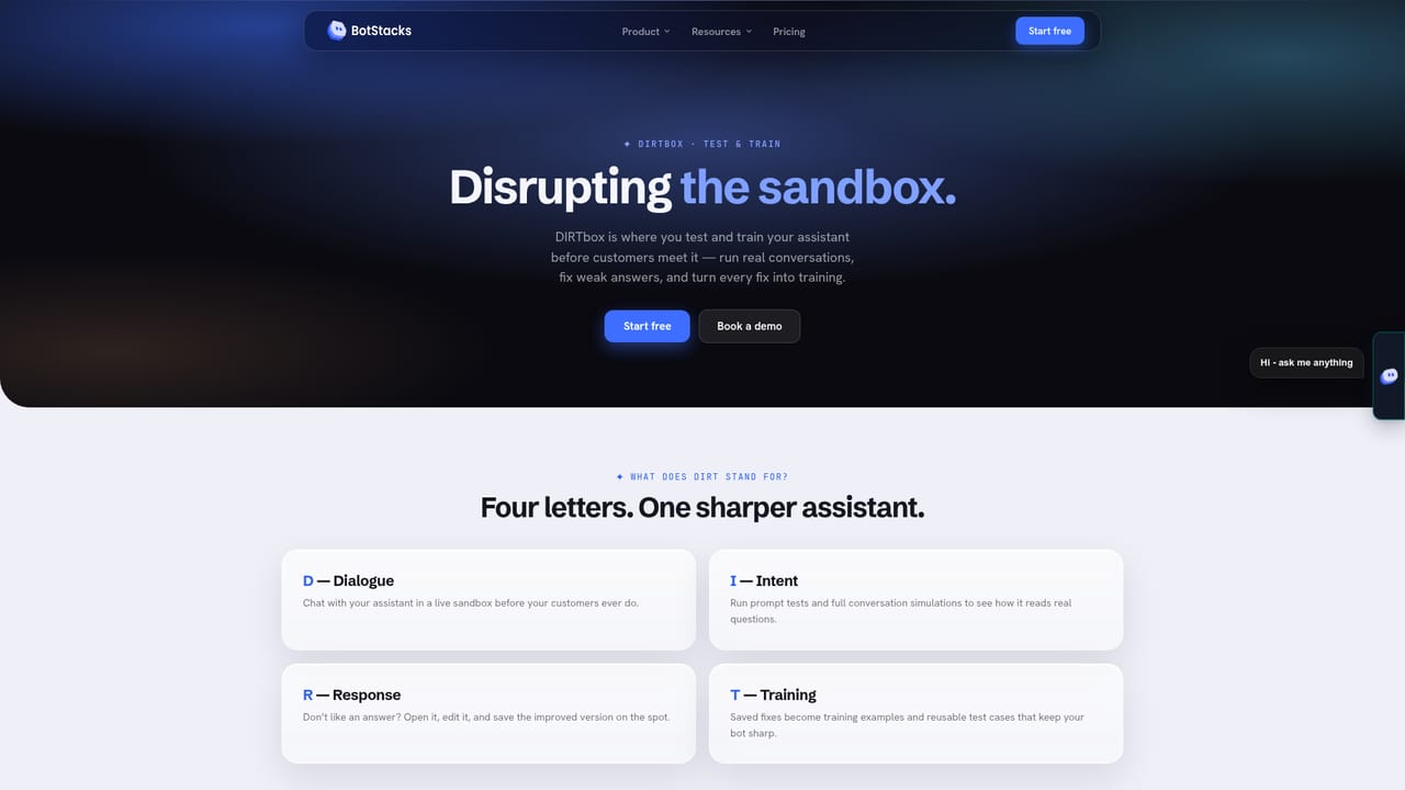 BotStacks — Review generated questions in DIRTbox