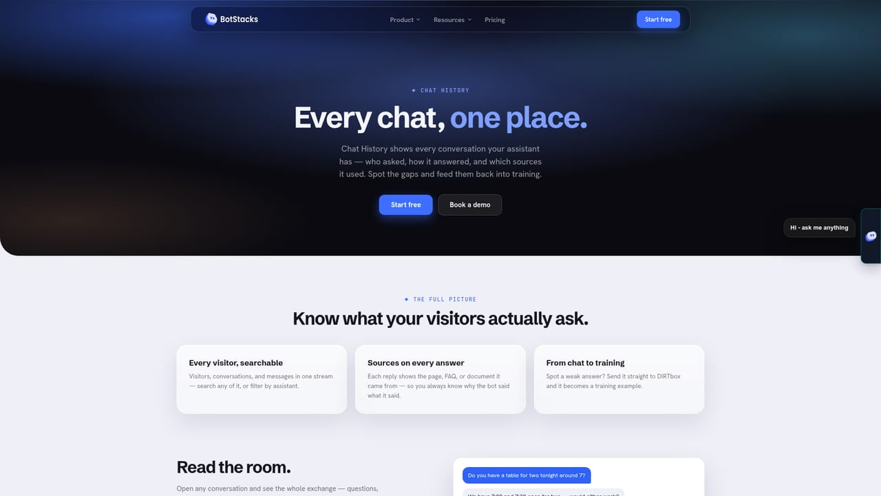 BotStacks — Watch conversations in Chat History