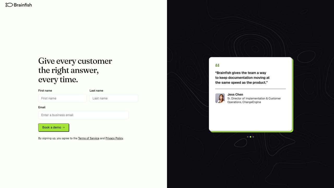 Brainfish — Book a demo with a real ticket