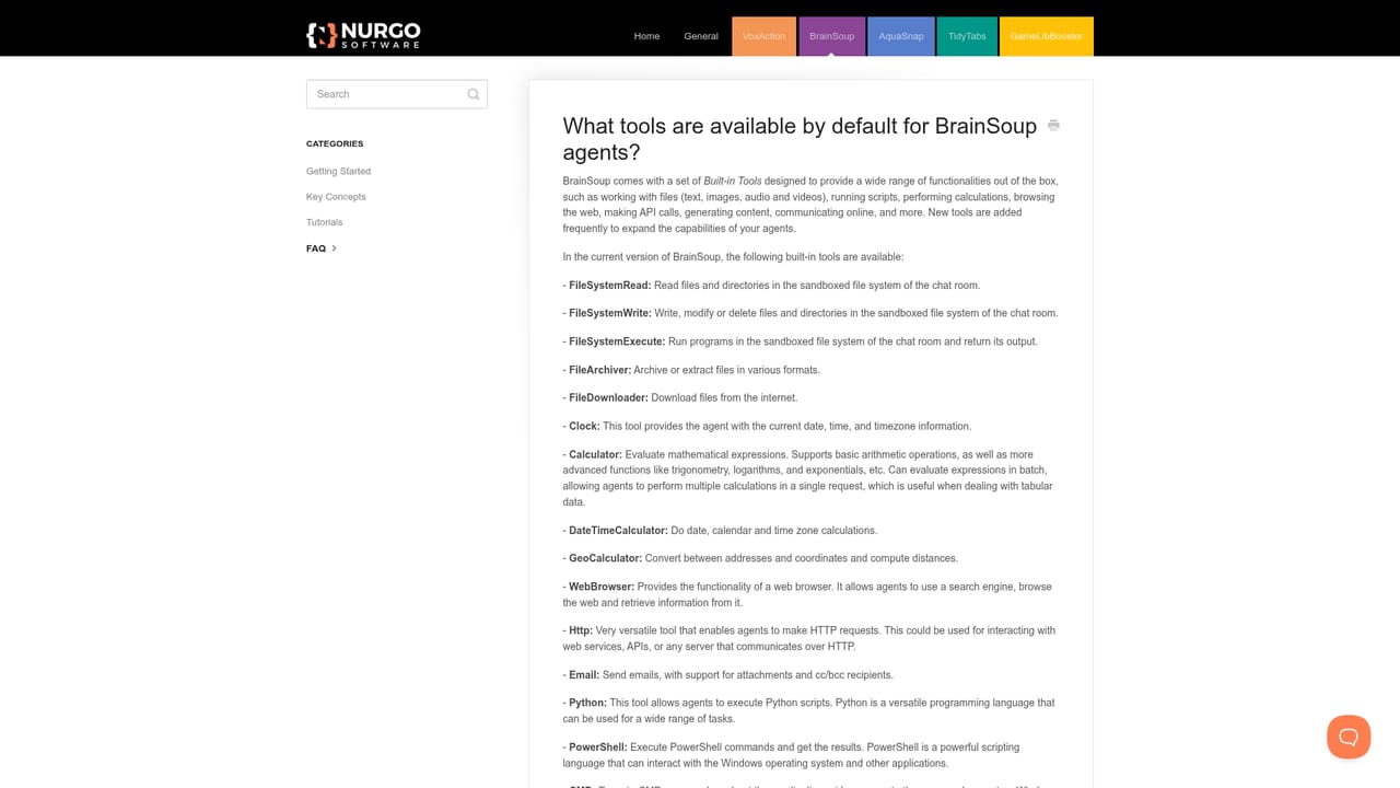 BrainSoup — Review the default tools