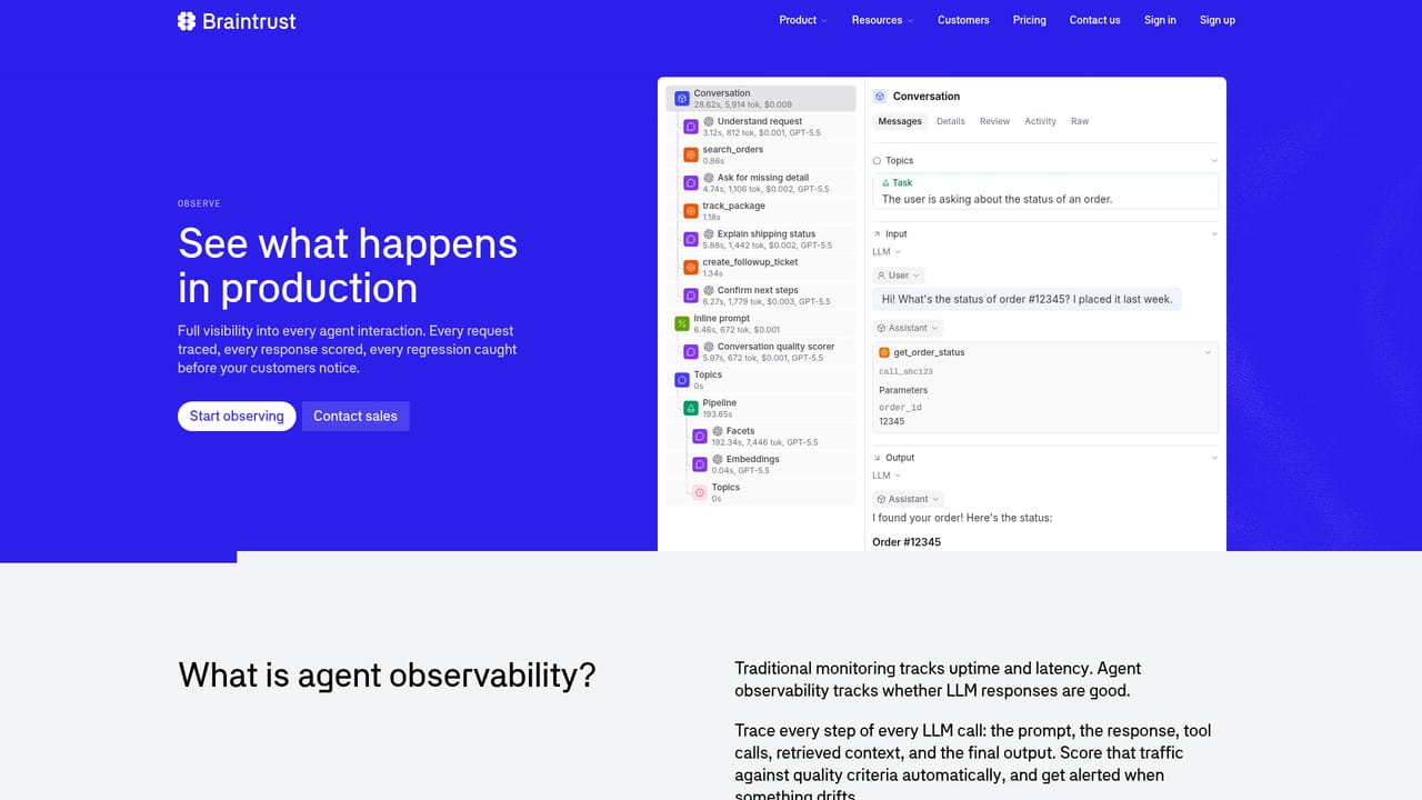 Braintrust — Inspect production traces