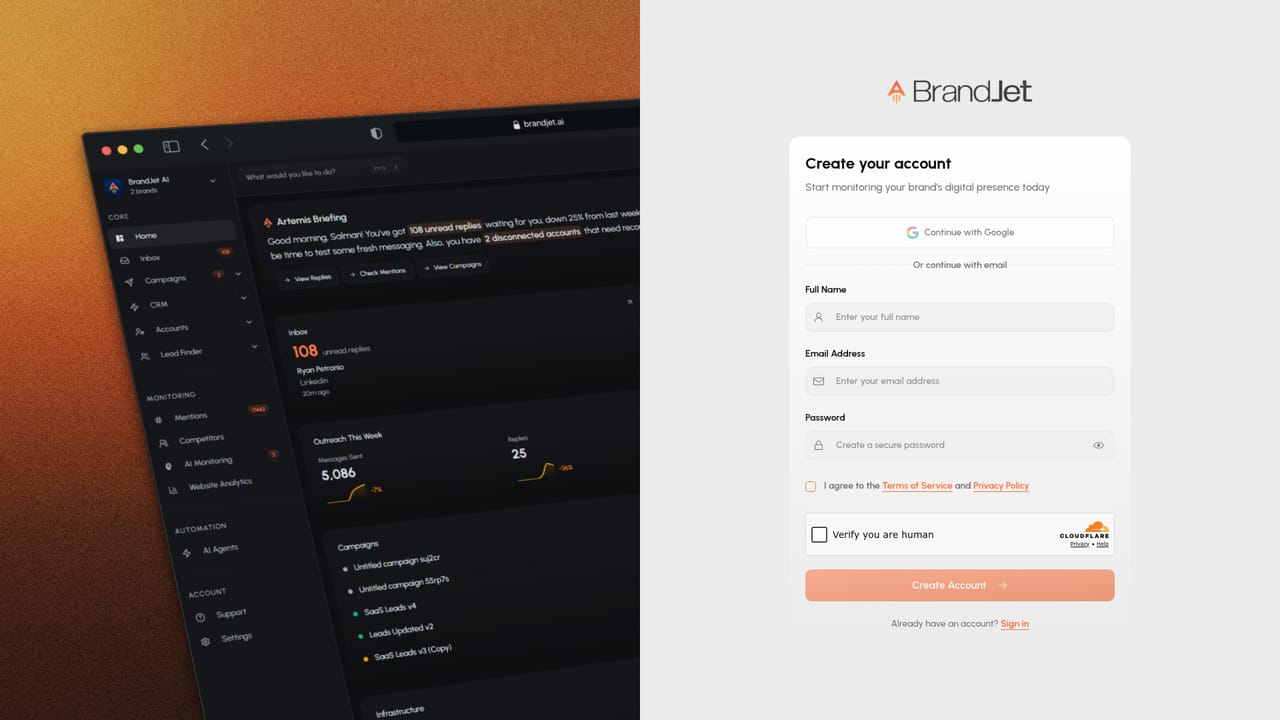 BrandJet AI — Create your account and start the trial
