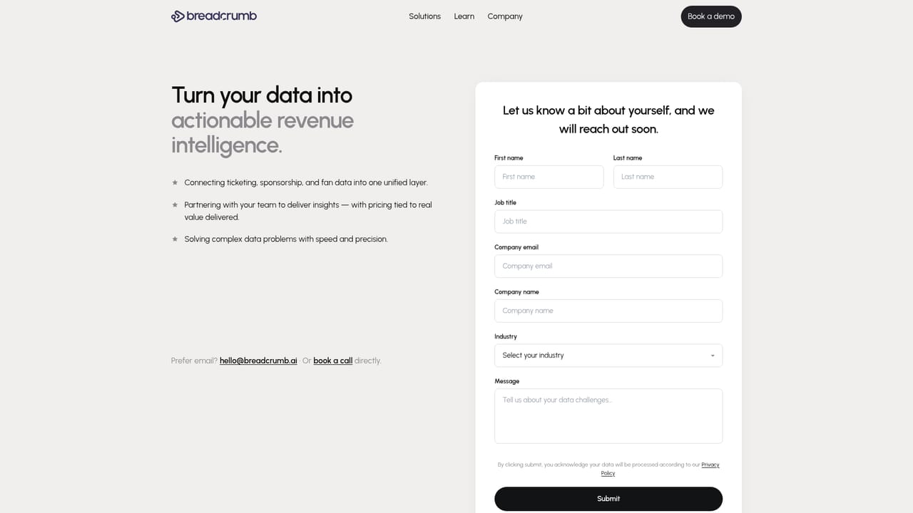 Breadcrumb — Book a demo and scope your properties