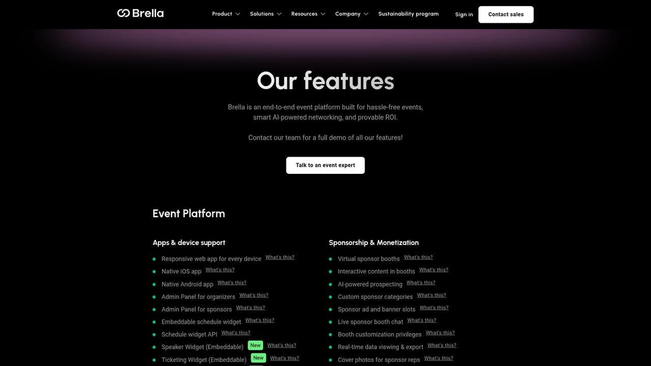 Brella — Check the full feature list against your event format