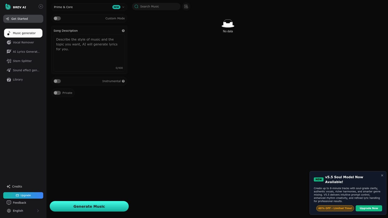 Brev AI — Describe the song or paste lyrics