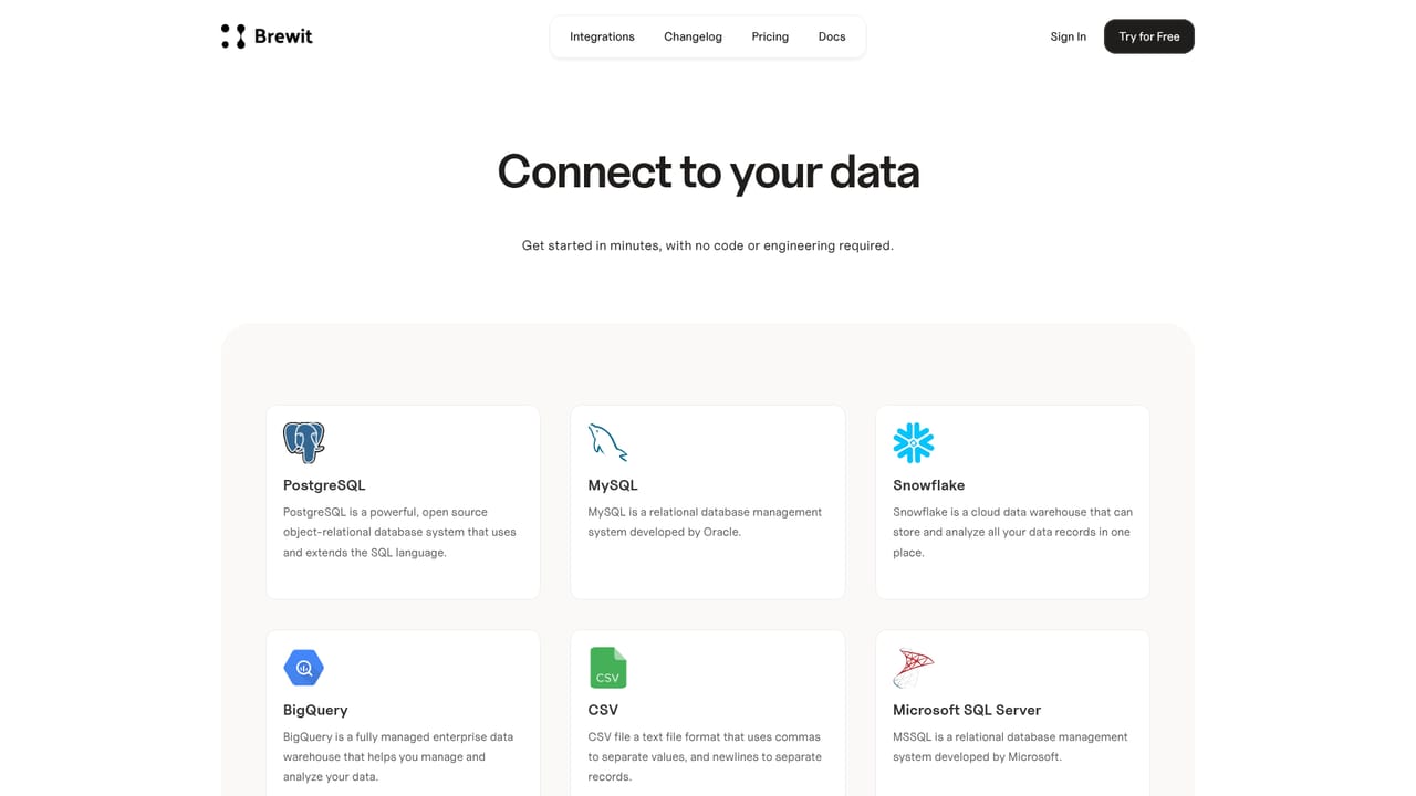 Brewit — Connect your database or warehouse