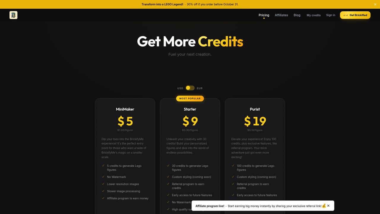 BrickifyMe — Pick a credit pack