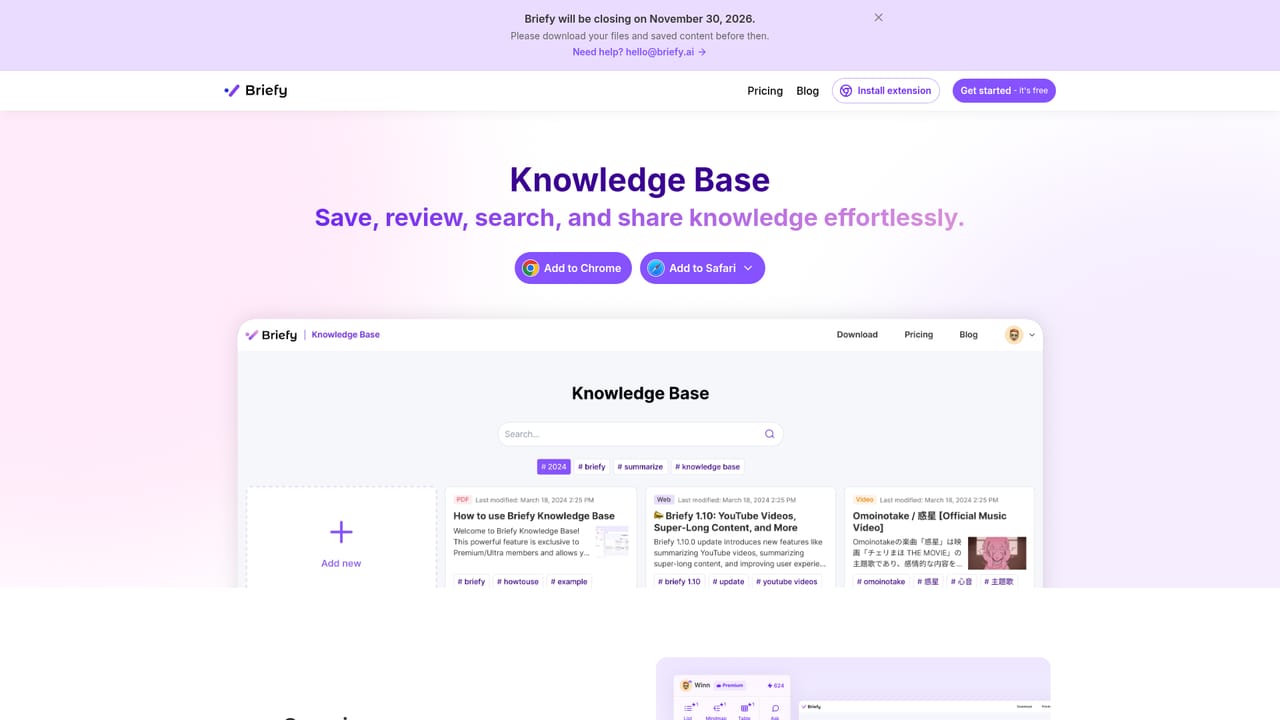 BriefyAI — Save to the knowledge base