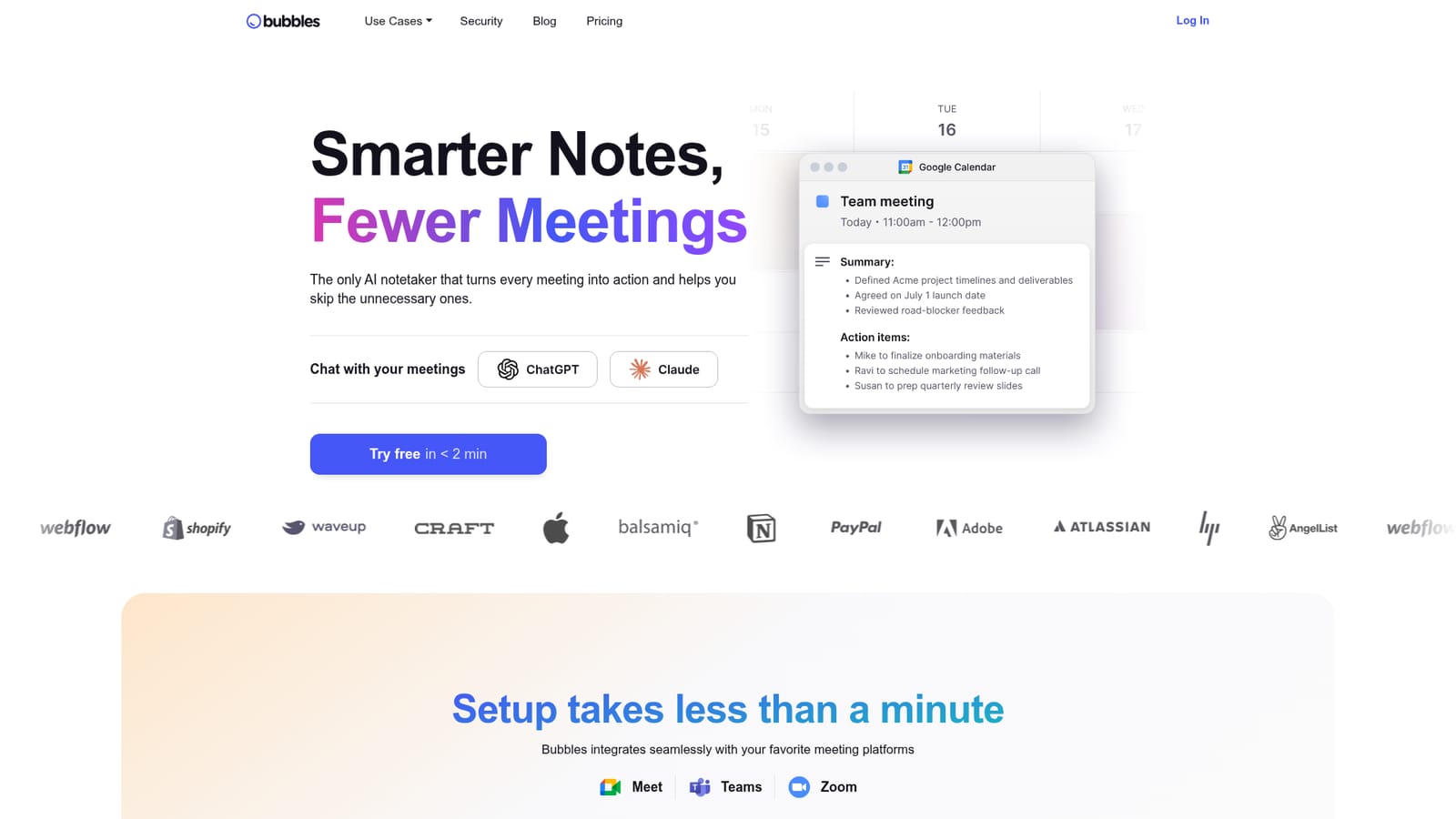 Bubbles Notetaker — Create an account