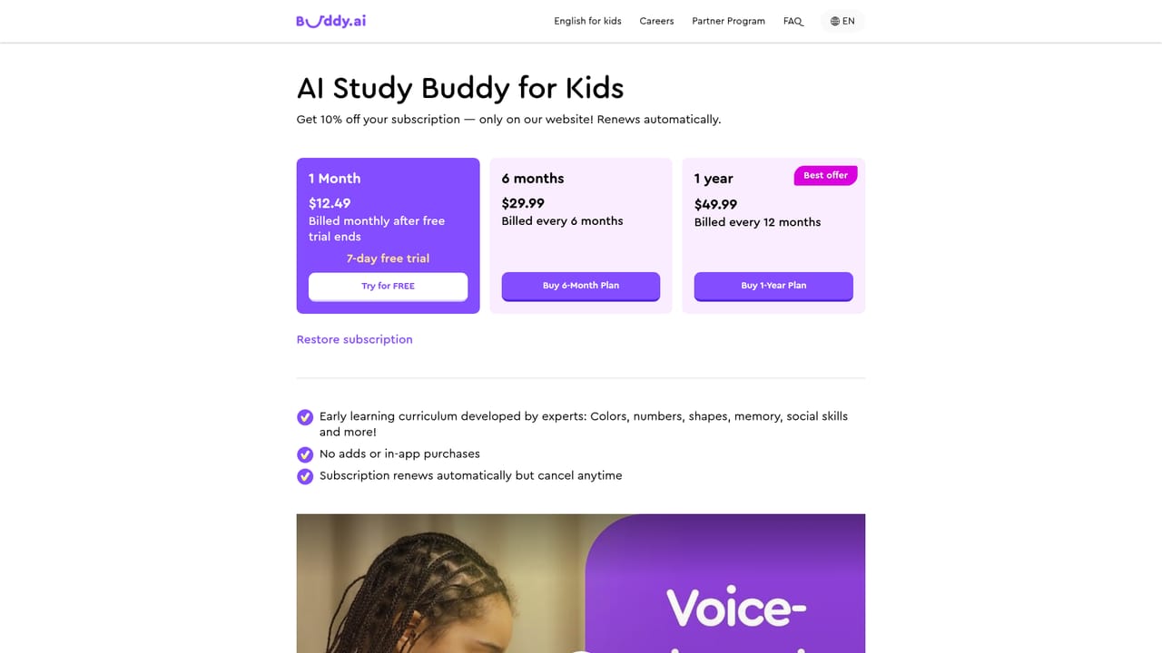 Buddy — Pick a plan on the pricing page