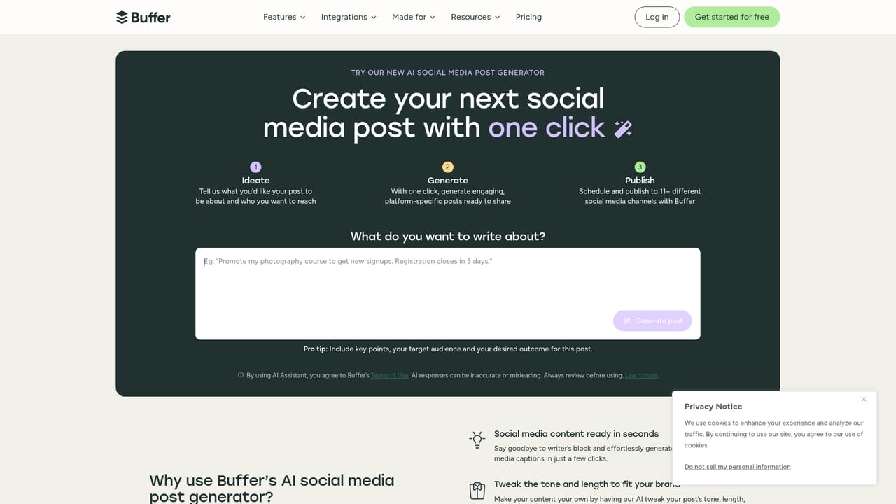 Buffer AI assistant — Try the public post generator first