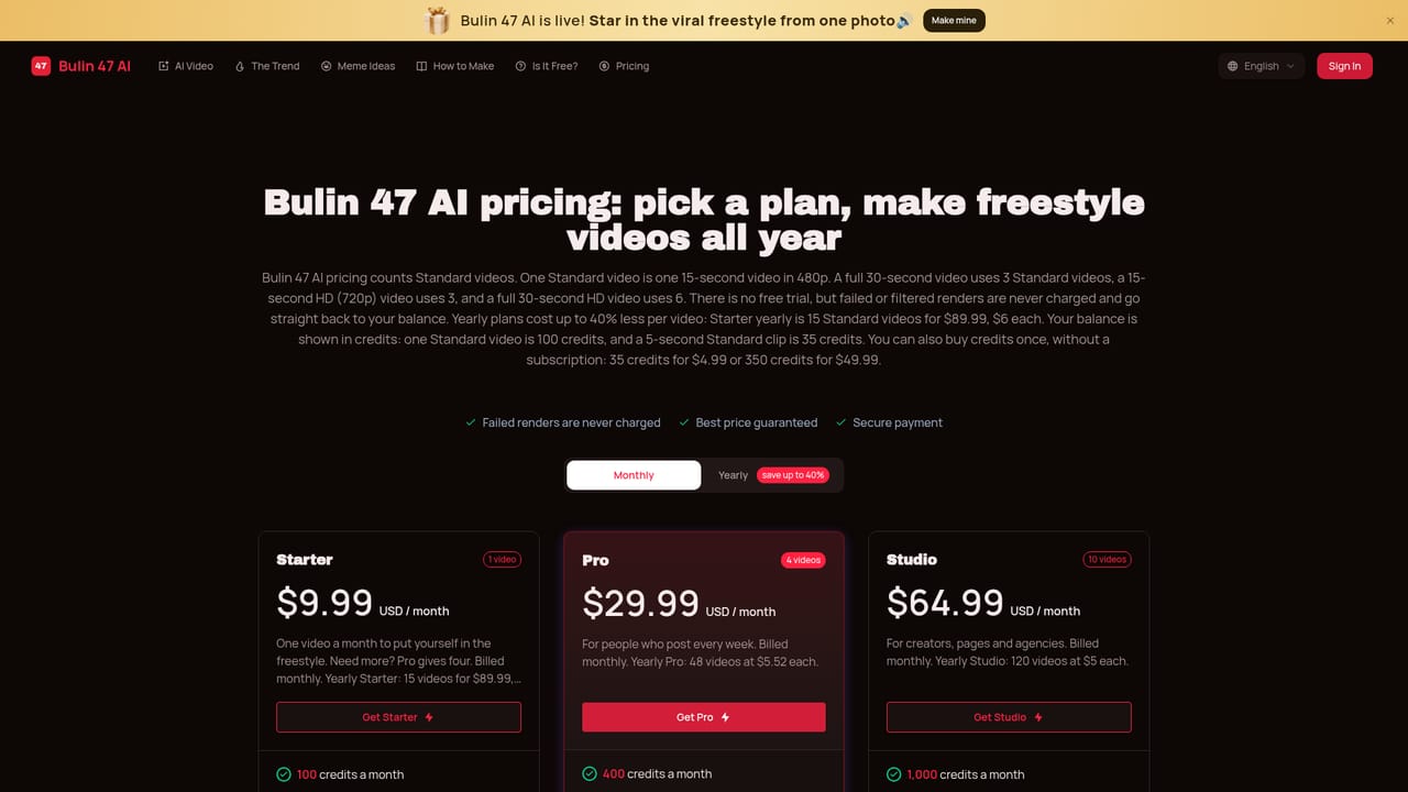 Bulin 47 AI — Select a plan and generate