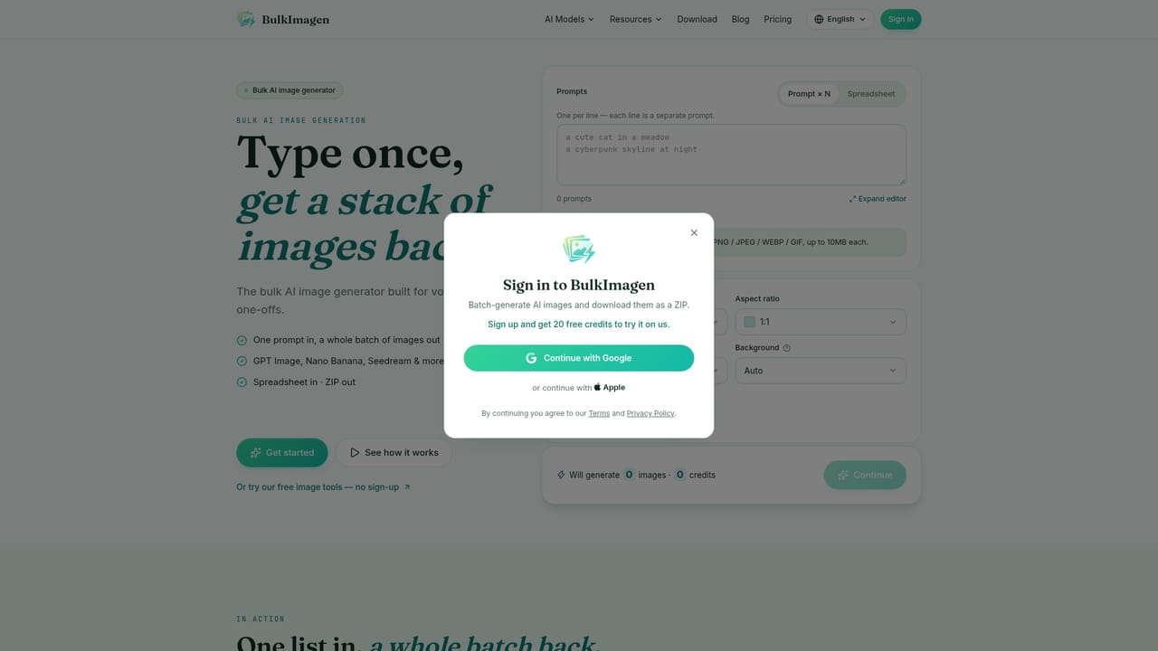 BulkImagen — Open the dashboard and choose your input